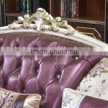 European Style Palace Princess Living Room Sofa Set, Elegant Purple Solid Wood With Leather Furniture Sofa (BF01-ML036) photo-5
