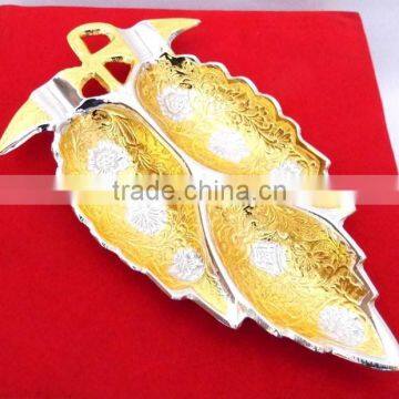 New Design Promotional Gift Gold and Silver Plated Brass Leaf Shape Bowl Tray photo-2