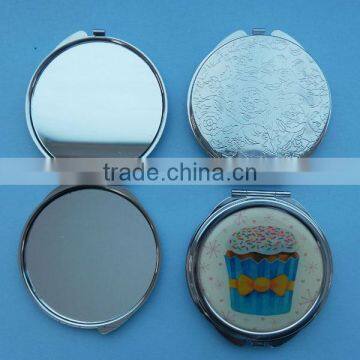 Epoxy logo foldable round shape metal cosmetic two sides mirror