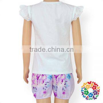 Girls Boutique Summer New Fashion Singlet Two Pieces Outfits Purple Flower Clothing Set photo-3