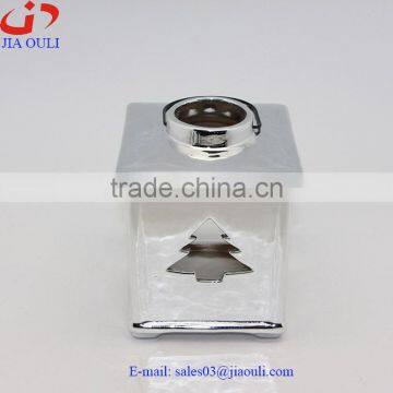 plating silver square ceramic hollowed-out hanging lantern, candle lantern