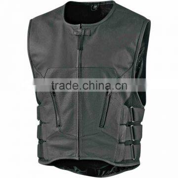 Leather Motorbike Vest with functional zips detail