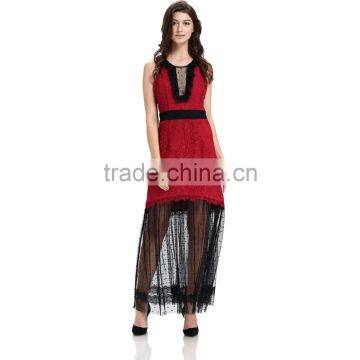 New 2017 Design Long Red Stitching Fashion Lady Dress photo-4