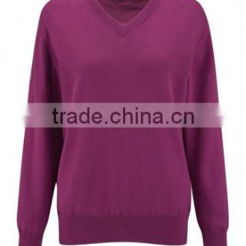 2014 spring fashion v-neck pullovers , women's magenta plain design golf sweater