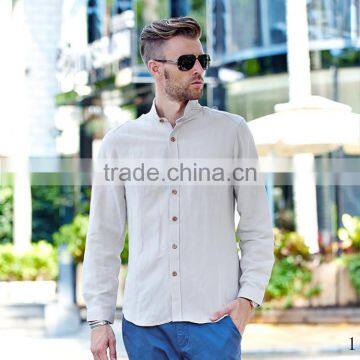 2015 High Quality 100% Cotton button down contrast color men double collar nude color shirt dress