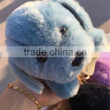 Rex Rabbit Fur Puppy Pom Pom Keychain 100% Rabbit Fur Dog Keychain Accessories Bag Charm Golf Cart Pendant Creative Keychain photo-4