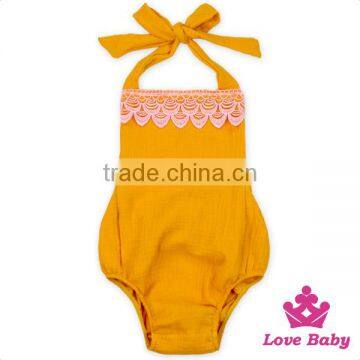 HYB148 Lovebaby Wholesale Pink Lace Front Half Romper Plain Navy Cotton Organic Cotton Jumpsuit photo-6