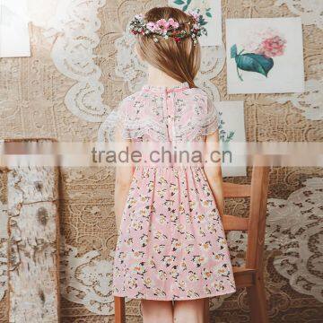 S60729B 2017 Printed Lace Neckline Children Floral Sleeveness Dress photo-4