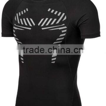 Polyester Gym Mens Spider Print Slim Fit Quick Dry Short Sleeve Blank Training T Shirt photo-2