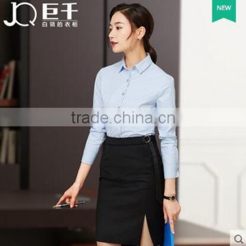 2017 latest women fashion long sleeve blue shirt ladies Office Formal shirt