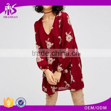 Guangzhou Shandao Latest Fashion Printing Red Chiffon Long Sleeve 100% Polyester ladies casual dresses pictures