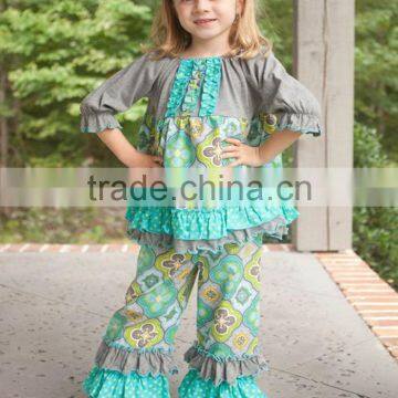 high quality print multi ruffle kids casual boutique sets