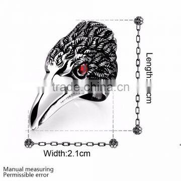 Men's Antique Black 316 S. Steel Eagle Head Ruby Eye Vintage Casted Spiker Punk Ring photo-5