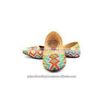 Designer Indian Leather Ladies Shoes With Embroidery Work Rajasthani Mojari