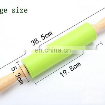 Large size wooden handle silicone surface rolling pin for kneading dough