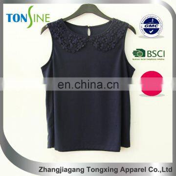 Women's 1/4 no Sleeve Lace Top With Polyester photo-3