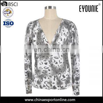 Tiger Viscose Printed Sweater Fabric Floral V Neck Cardigan 2016 Women