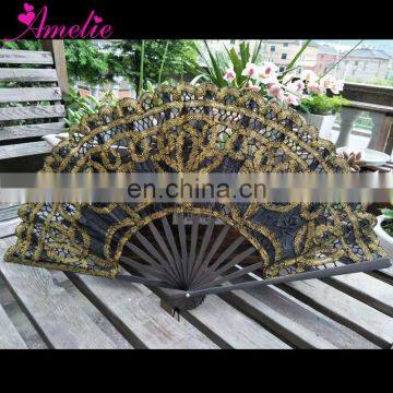 Gothic Lolita Black Gold Lace Hand Fan Wedding Party Return Gifts Lace Fan Baby Show Gifts