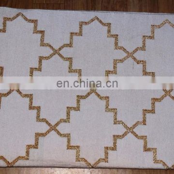 Vishal Handicraft-60x36" Indian White & Golden Cotton Carpet/Indian throw Floor Rug Wholesale