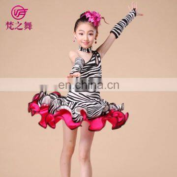 ET-079 Competition zebra and polka dots children latin dance dress with