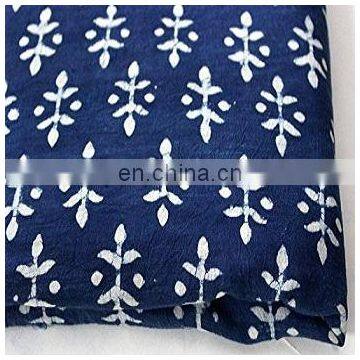 5 Yard Fabric Indian Handmade Indigo Blue Fabric Sanganeri Cotton Hand Block Print Fabric Jaipuri Dabu Craft Fabric