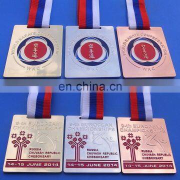 Custom rectangle shape enameled karate confederation souvenir medals