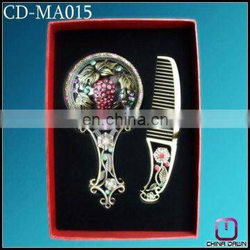 new promotion gift crystal compact mirror and comb set CD-MA015