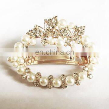 New Arrival Crystal Pearl Butterfly Barrette Rhinestone Hairpin Hair Clip for Women