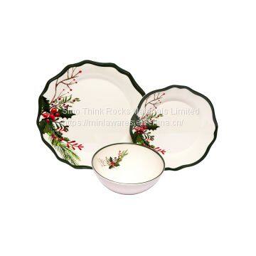Competitive Price 12pcs Flower Shape Dinnerware Plastic Plates Asian Japanese Korean Dinner Set With Flower Print photo-4