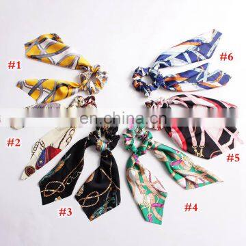 fashion summer Ponytail Scarf Elastic Hair Rope for Women Hair Bow Ties Scrunchies Hair Bands Flower Print Ribbon Hairbands