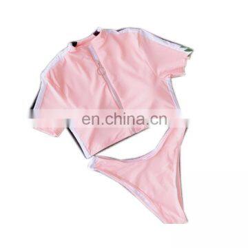 Zipper solid color sexy slim bikini split swimsuit women