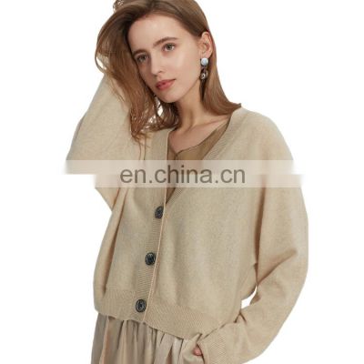 Women's Cashmere Wool Solid Color Cardigan with Buttons