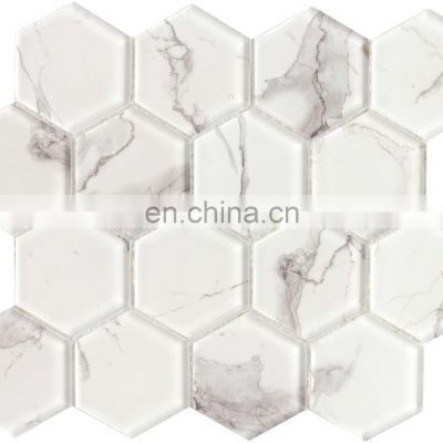 Foshan high quality crystal glass mosaic mixed color with Hexagon shape and different shape for decoration