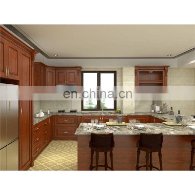 American Style Antique Luxury Modular Kitchen Furniture 3D Design Kitchen Cabinets Solid Wood