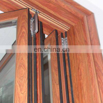 Cheap Price Wood Grain Patio Accordion Glass Lock Aluminum Bifold Door