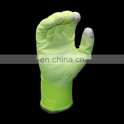 Fluorescent Polyester Liner PU Palm Coated Copper Fiber Anti Static Safety Gloves Touchscreen Anti-Static Working Gloves photo-2