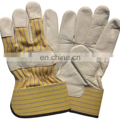 Warm Lined Stripe Cotton Back Pigskin leather welding Work Glove Warm Winter