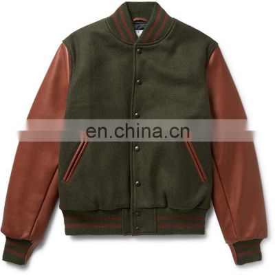 Baseball lettermen varsity jacket for men with leather sleeve custom embroidery patched logo