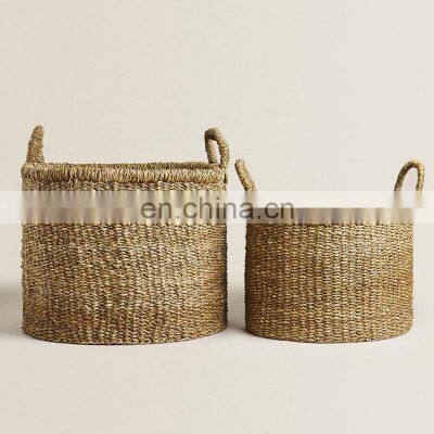 Handwoven Natural Seagrass Laundry Basket Decor Set Of 2 Straw Storage Basket