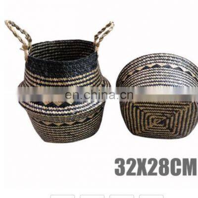 Seagrass Belly Basket, Beautiful Foldable Seagrass Woven Storage Baskets Planter Pot Wholesale