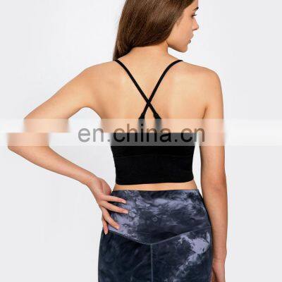 New Hot Sale Top Quality Breathable Back Cross Sports In Built Bra Top Workout Fitness Gym Wear Ladies Sexy Straps Yoga Crop Top