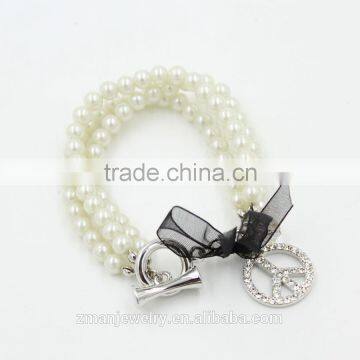Elegant Black Ribbon Bracelet , New Design Pearl Charms Bracelet for Women photo-3