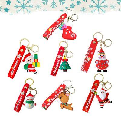 Fashion New PVC Elk Gingerbread Man Key Chain Rubber Keyring Accessories Cute Cartoon 3D Christmas Santa Keychain