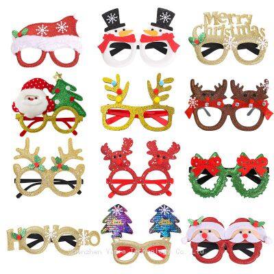 8Pcs Christmas Glasses Glitter Holiday Frames with 18 Designs for Party Accessories