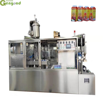 Shanghai Genyond Gable Top Box Forming Filling Package Machine for Beverage Water Drinking Milk Juicewith Caps