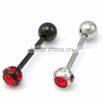 Gem 14g or 16g Barbell Tongue, Tragus, Nipple Ring