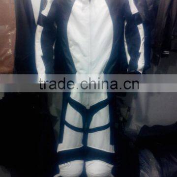 MENS MOTORBIKE LEATHER SUIT COWHIDE LEATHER BLACK & WHITE