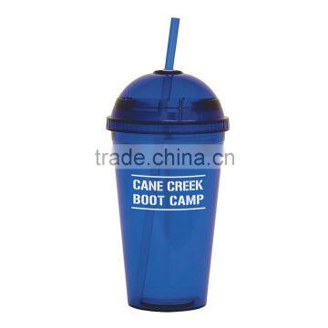 Double wall plastic ice tumbler with dome lid