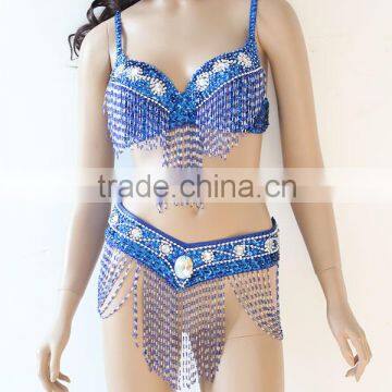 blue wholesale belly dance costumes with sequin bead and rhinestones (XF-033)