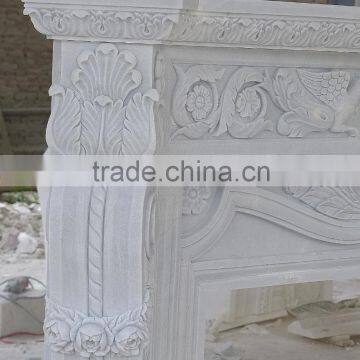 western style Indoor pure white color Natural Marble Fireplace